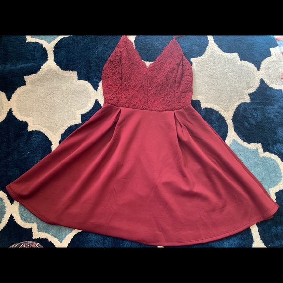 Wine Red Lace Bodice Skater Dress - Picture 7 of 11